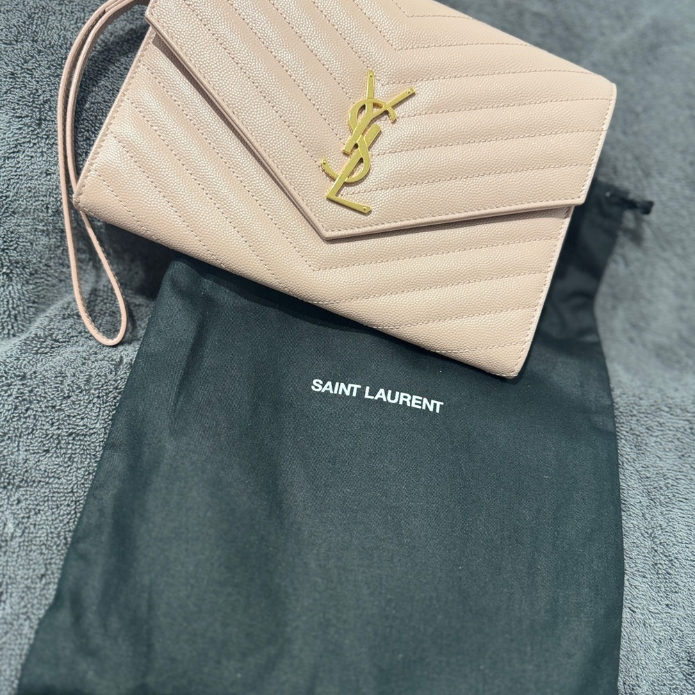 Saint Laurent Light Pink Quilted Clutch